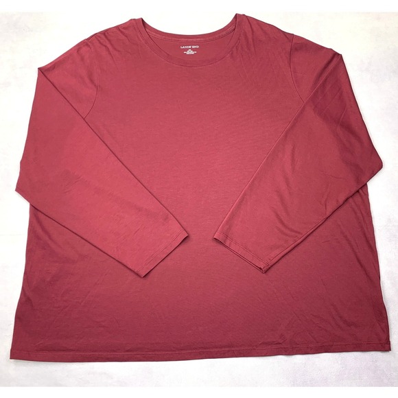 Lands' End Tops - Lands End Womens 2X Supima Cotton Long‎ Sleeve Tee Burgundy Crew Neck 476520